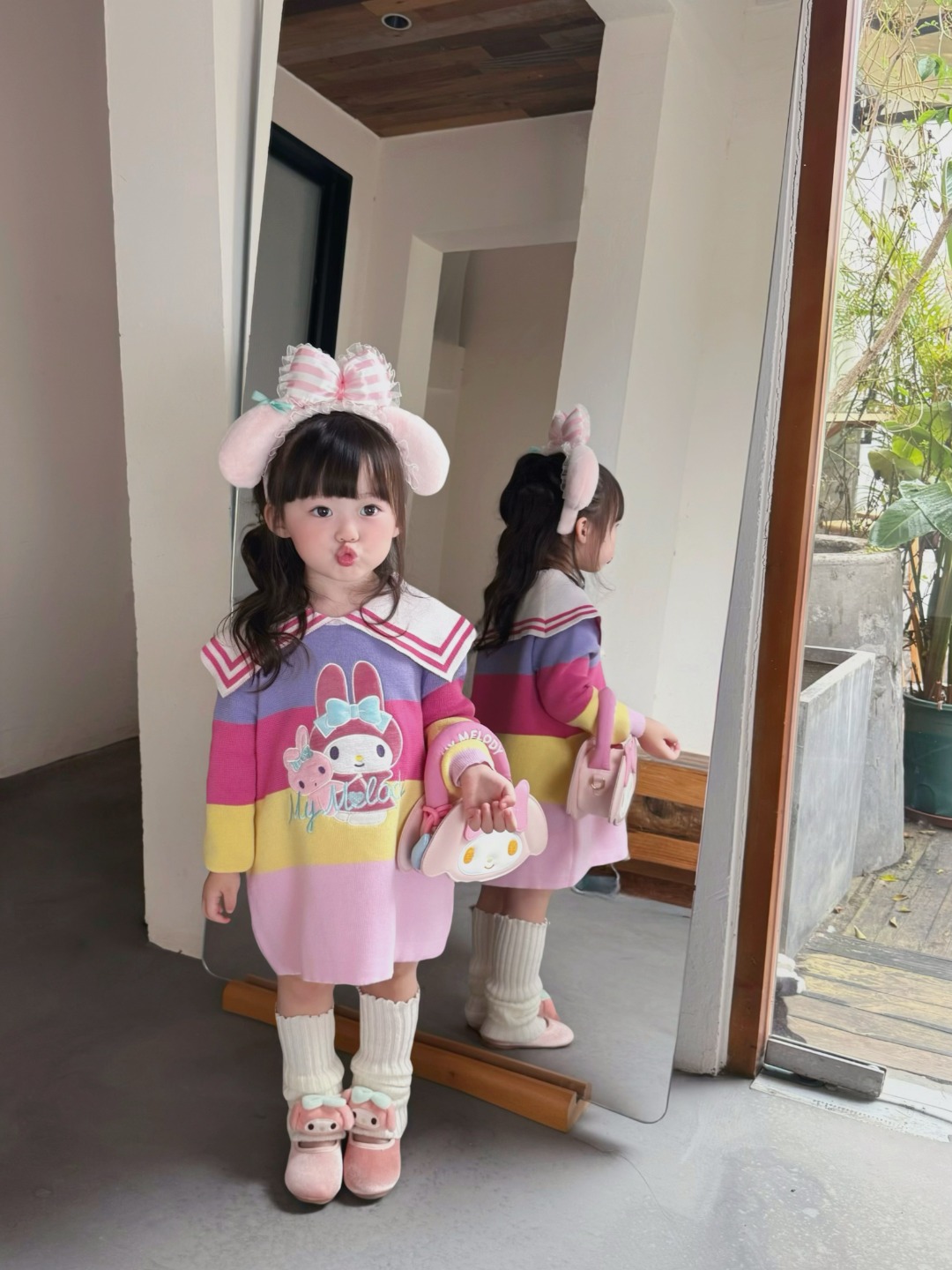 2025新款女童秋装美乐蒂针织裙儿童洋气女孩公主宝宝连衣裙子海军