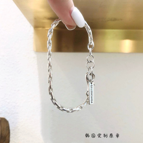 韩代精工S925纯银实心重工质感编织手链男女百搭字母长牌勾扣手环