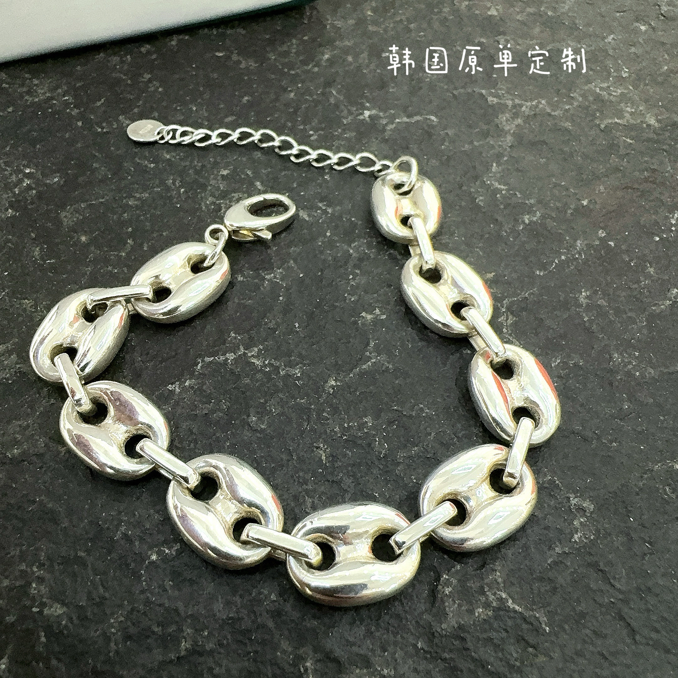 韩国原单s925纯银立体猪鼻子手链欧美中性风个性重工百搭时尚潮酷