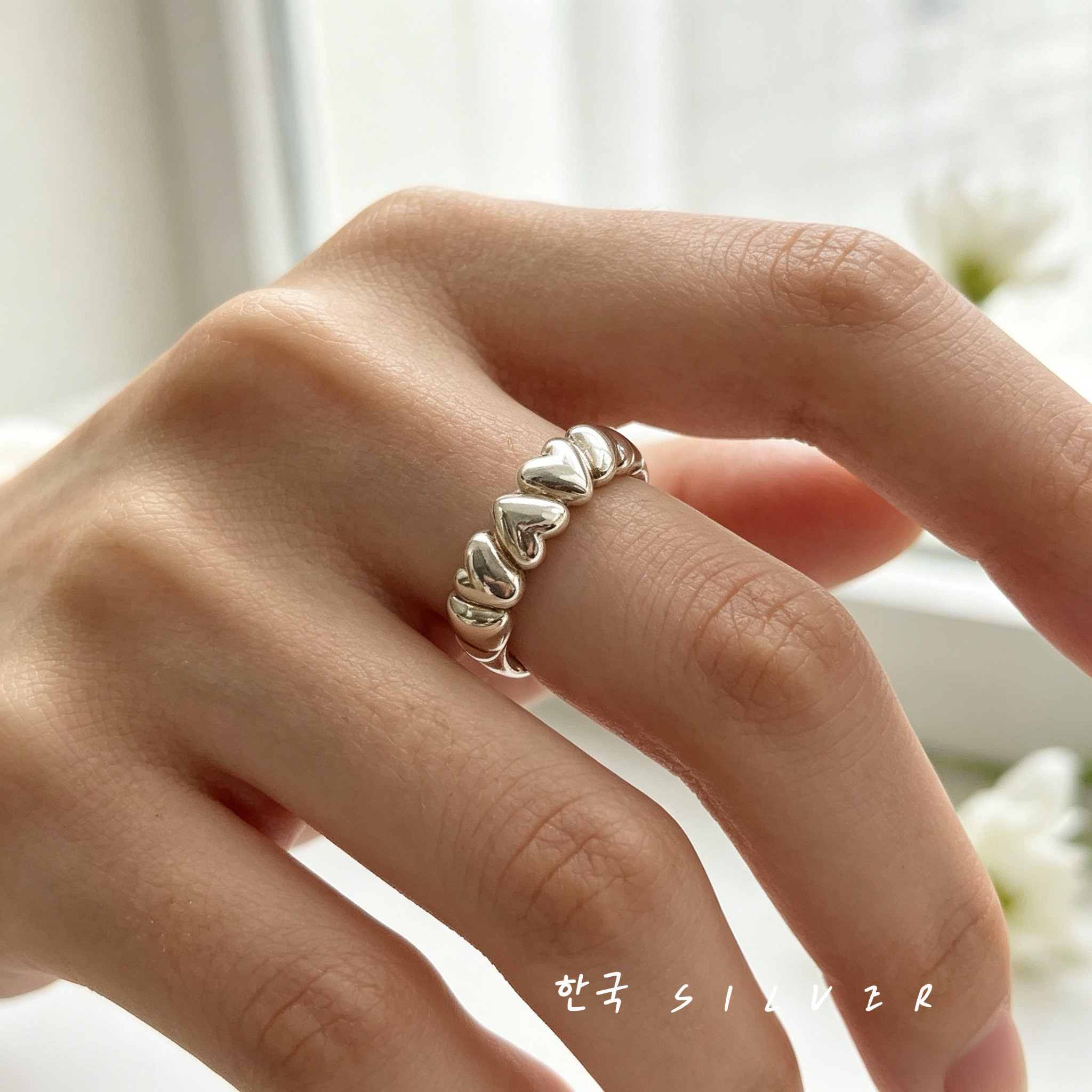 S925纯银满圈爱心戒指女