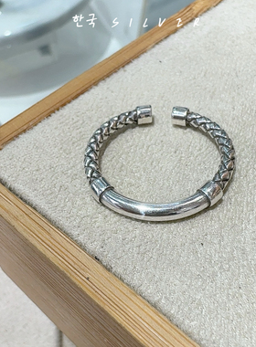 2026新款S925纯银菱格纹戒指女ins简约个性复古食指戒小众百搭潮