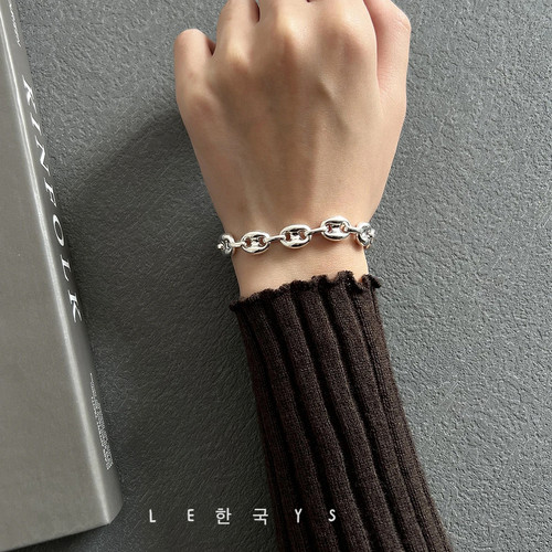 韩国原单s925纯银立体猪鼻子手链欧美中性风个性重工百搭时尚潮酷