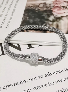 外单高货精工定制S925纯银新款微镶锆石磁吸扣手链个性时尚百搭潮