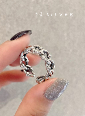 韩单s925纯银复古链条戒指女小众简约设计感食指环时尚潮轻奢新款
