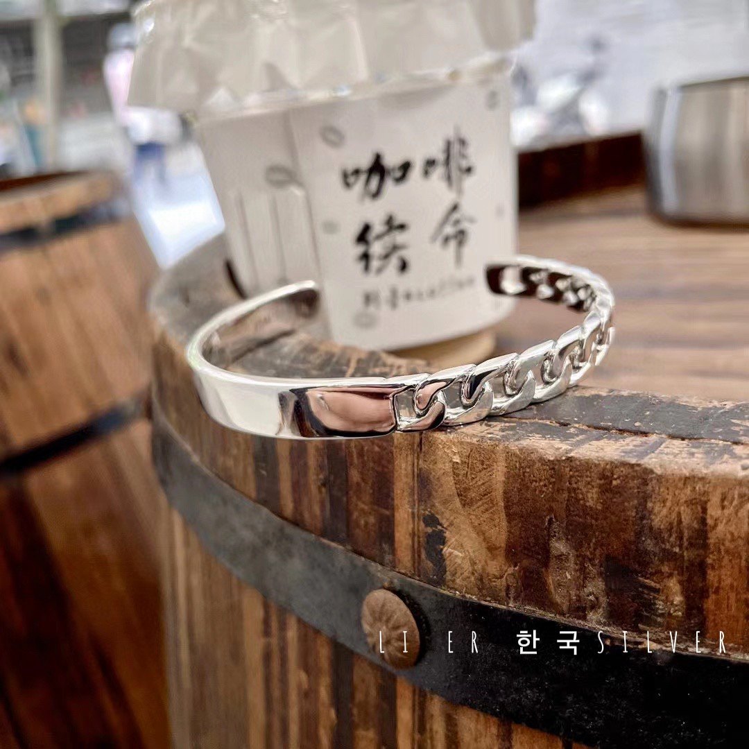 韩国原单高货s925纯银复古粗坦克链条手链女重工半链条手镯个性潮,饰品/流行首饰/时尚饰品新,手镯,淘宝优惠券,粉丝福利购,淘宝优惠卷