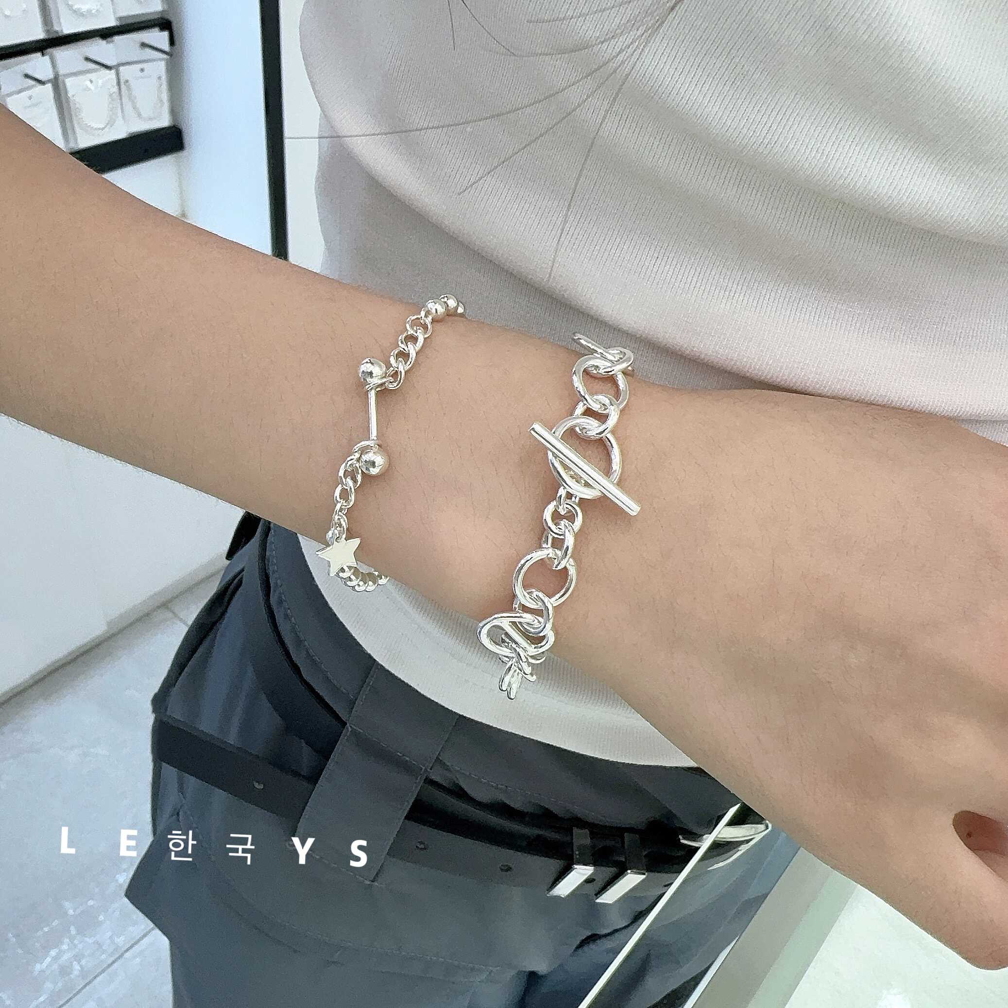 韩国定制s925纯银手链ins小众设计圆珠拼接哑铃高级感百搭轻奢女