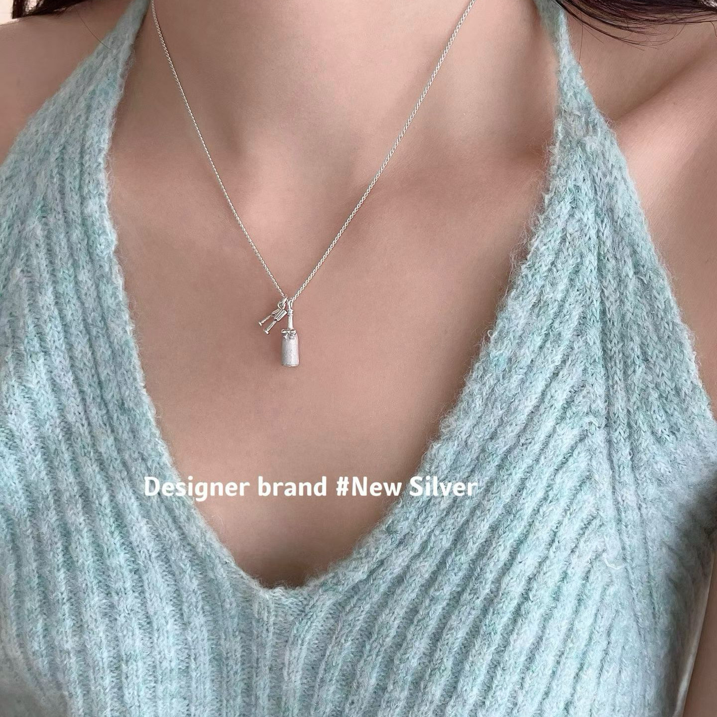 S925纯银酒瓶吊坠项链女