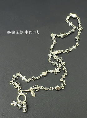 重工厚实S925纯银项链复古十字架