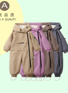 出口英国1-4岁儿童连帽滑雪服男童拉链冬季户外连体衣宝宝厚冬装