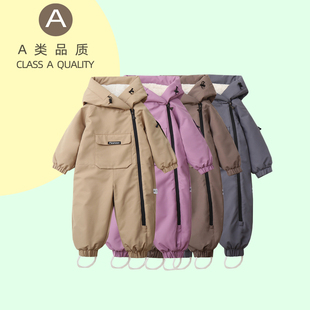 出口英国1-4岁儿童连帽滑雪服男童拉链冬季户外连体衣宝宝厚冬装