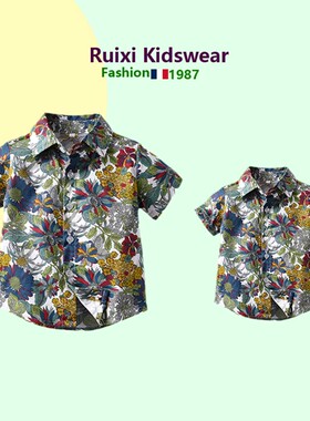 亲子夏装母女森系港风休闲父子衬衫度假时尚一家三口出游装兄弟装