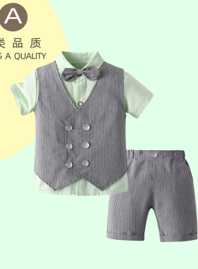 男童夏季帅气西装儿童套装衬衫短裤三件套宝宝周岁礼服花童钢琴装