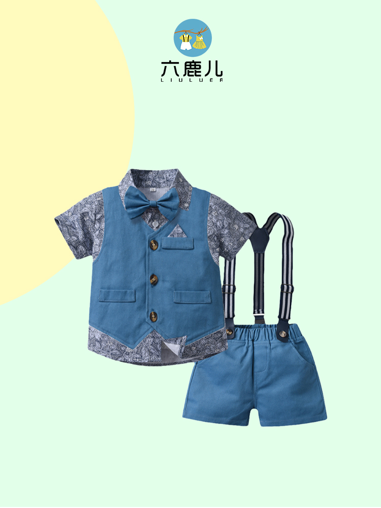男童夏季套装小男生英式风衣服宝宝花童礼服一周岁生日服儿童西服