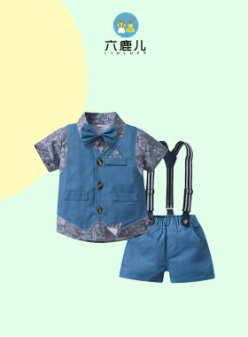 男童夏季套装小男生英式风衣服宝宝花童礼服一周岁生日服儿童西服