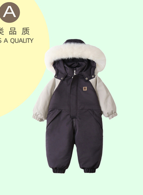 外贸童装儿童滑雪服连体衣宝宝加厚保暖爬服冬季新款小童装连身衣
