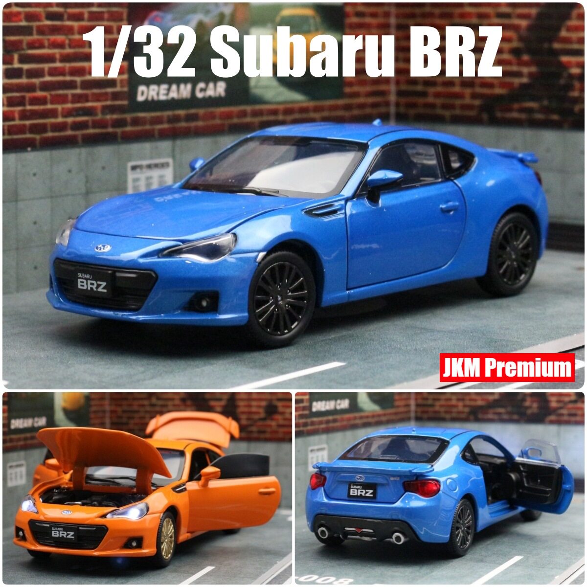 JKM合金汽车模型玩具1:32斯巴鲁BRZ轿车跑车发光避震转向四开门