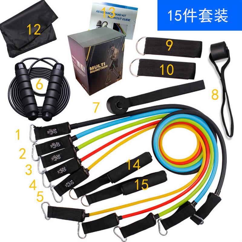 TPE带标11件套拉力器多功能拉力绳乳胶阻力带葫芦钩健身套装