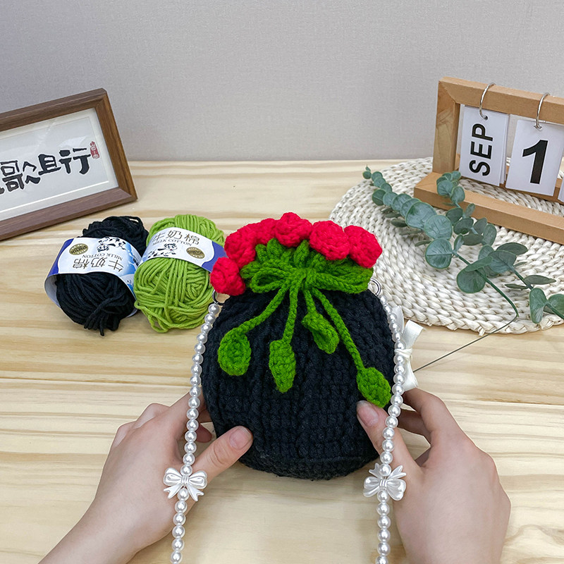 手工编织包包零钱包玫瑰花钩针diy毛线材料包自制送女友闺蜜礼物