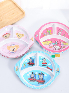 儿童餐具套装分格餐盘宝宝吃饭盘子密胺防摔卡通可爱幼儿辅食盘