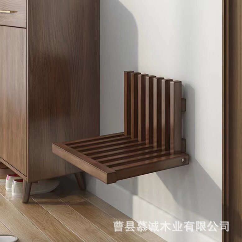 实木折叠换鞋凳壁挂式家用门口穿鞋进门凳入户玄关隐形挂墙折叠椅图片