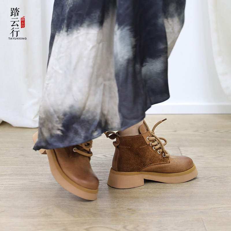 踏云行英伦真皮马丁靴女新款厚底骑士靴短靴子工装风踢不烂大黄靴