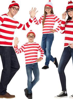 沃里Wheres Wally角色服装 英国动漫风格儿童cosplay主题服装