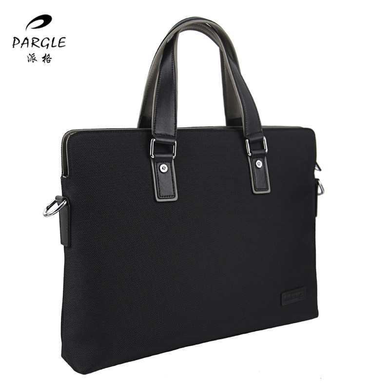PARGLE派格男士商务公文包时尚手提包黑色皮质文件袋