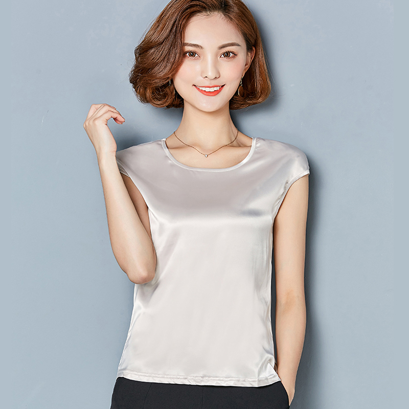 真丝背心女2019夏季新款宽松大码短袖丝绸缎面上衣外穿打底吊带衫
