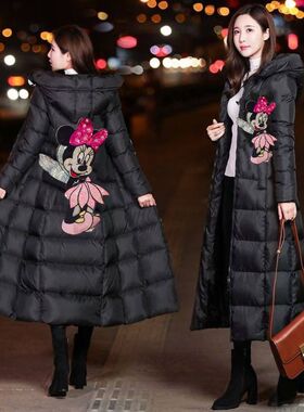 欧美设计师2025冬季新款重工钉珠亮片米奇连帽羽绒服外套