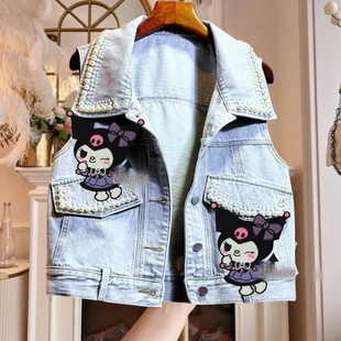 2025春季 韩版 牛仔马甲女短款 新款 上衣潮 重工钉珠无袖 夹克百搭修身