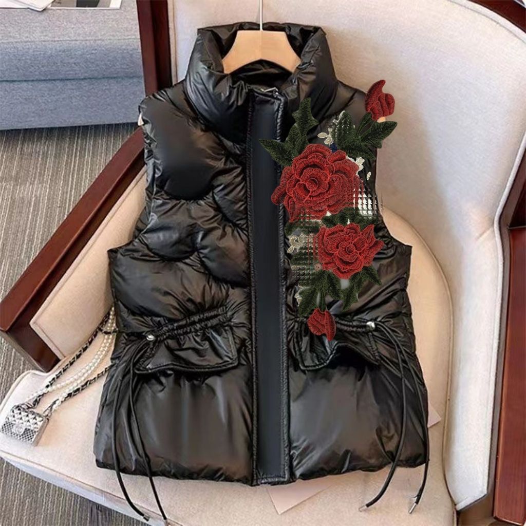 花朵羽绒棉马甲女外穿美拉德秋冬马夹