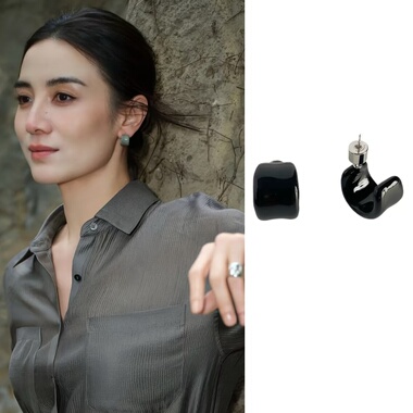 宋佳同款夏季珐琅小耳圈多色小众设计感925银针C形高级简约耳钉女