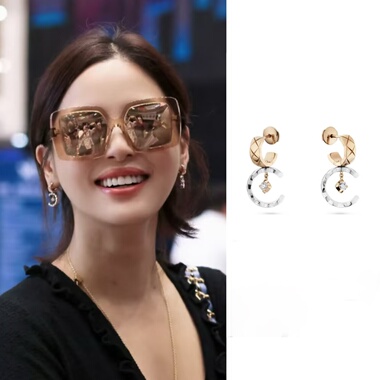 辛芷蕾同款水冰月coco耳环菱格纹双色耳圈女2025年新款潮高级感