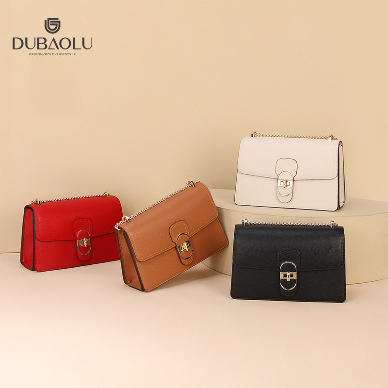 都宝路【牛皮】链条风琴包时尚简约女包包单肩斜挎小方包