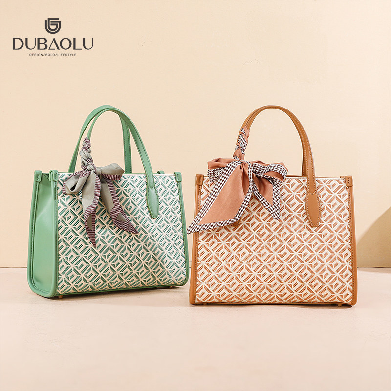 都宝路2026新款时尚潮流百搭国潮风回字纹刺绣女包手提斜挎托特包