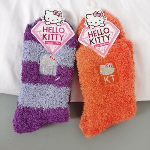袜子三丽鸥半边绒刺绣保暖居家女