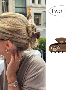 emijay同款咖色花朵头发抓夹秋冬后脑勺半扎高级感2025新款鲨鱼夹