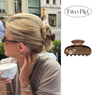 emijay同款咖色花朵头发抓夹秋冬后脑勺半扎高级感2025新款鲨鱼夹