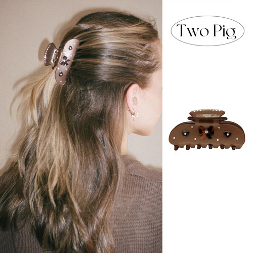 emijay同款可可棕爱心蝴蝶结发夹