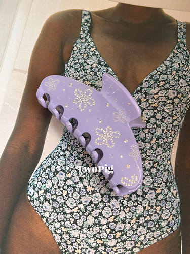 emijay同款睡莲花紫色抓夹镶钻