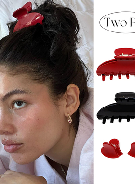 emijay同款樱桃之吻车厘子红色发夹抓夹秋冬法式黑色后脑勺鲨鱼夹