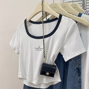 实拍 正肩短袖 6120 210克40支螺纹 显瘦夏上衣 T恤女短款 修身