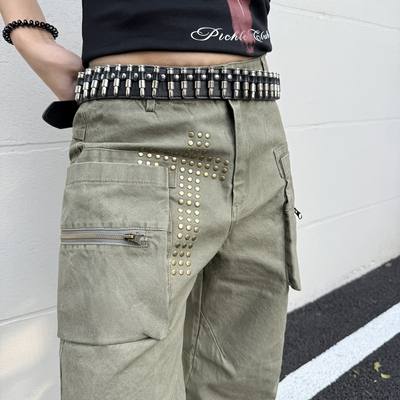 梁拌泡菜LBPC美式复古十字撞钉直筒裤男女街头休闲宽松百搭长裤