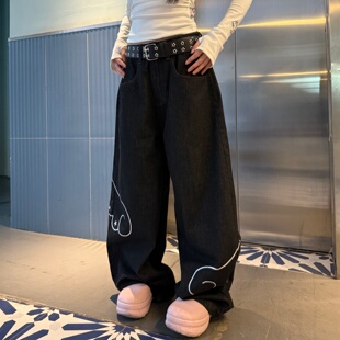 梁拌泡菜LBPC天使翅膀印花弯刀裤 男女设计感宽松休闲百搭阔腿长裤