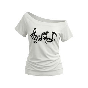 梁拌泡菜#星点音符#修身短袖斜肩美式复古朋克亚文化女上衣短袖衫