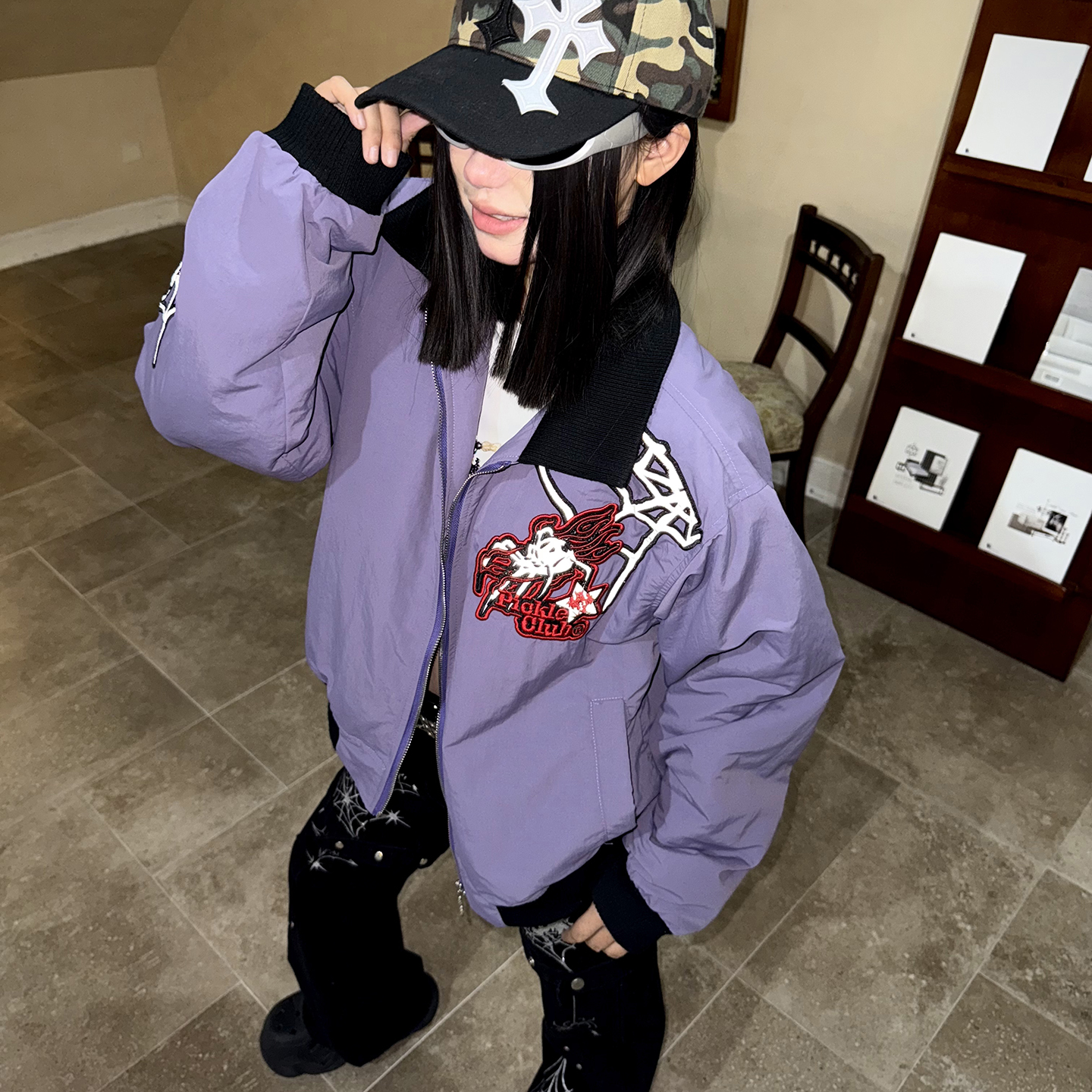 梁拌泡菜美式复古幽灵蜘蛛加厚棉服外套男女设计感休闲保暖上衣