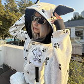 加绒猫爪连帽卫衣外套女设计感休闲保暖帽衫 梁拌泡菜美式 复古短款