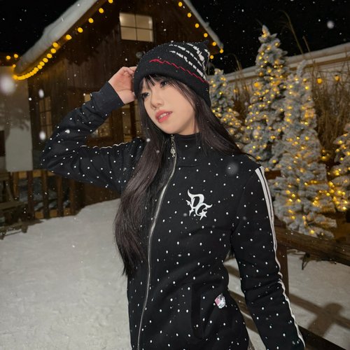 梁拌泡菜LBPC美式运动波点锐风立领拉链卫衣女休闲百搭条纹短外套