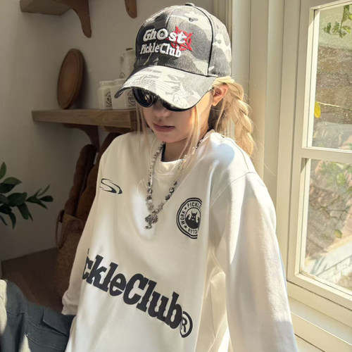 梁拌泡菜LBPC美式复古字母印花长袖T恤男女同款宽松休闲百搭上衣