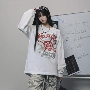 梁拌泡菜凉感冰皮刺绣印花情侣长袖 嘻哈宽松男女T恤打底上衣潮春